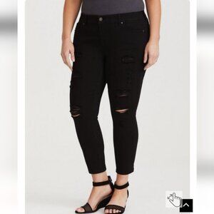 TORRID Black Stretch Skinny Ankle  High-Rise Distressed Jeans Sz 24 Essential